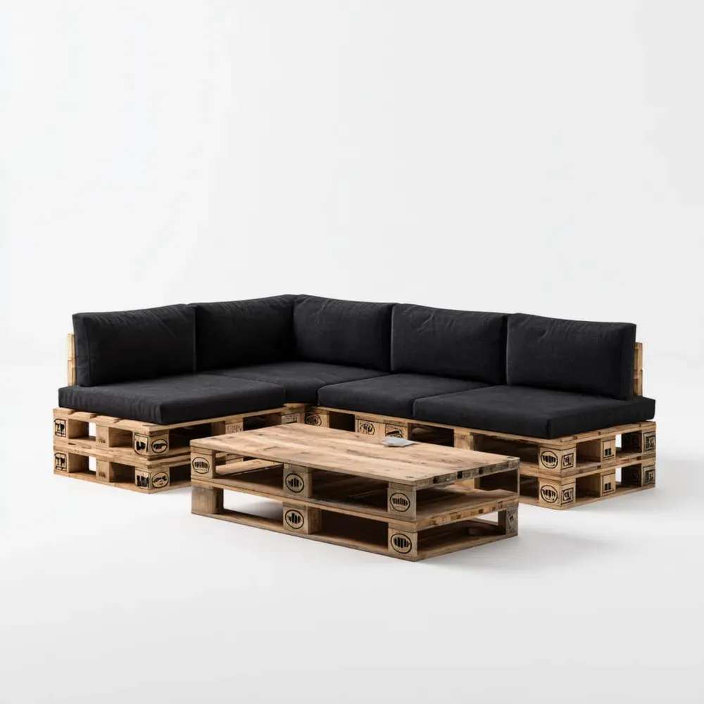 Conjunto de Sofá de Palets 250x140x65 cm – Negro