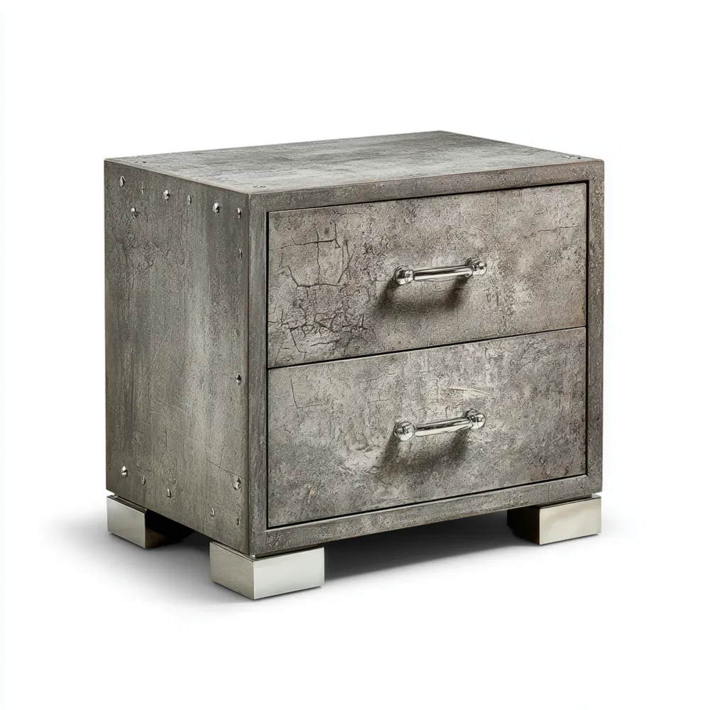 Mesita de Noche Industrial 50x40x55 cm - Metal 2 Cajones - Gris