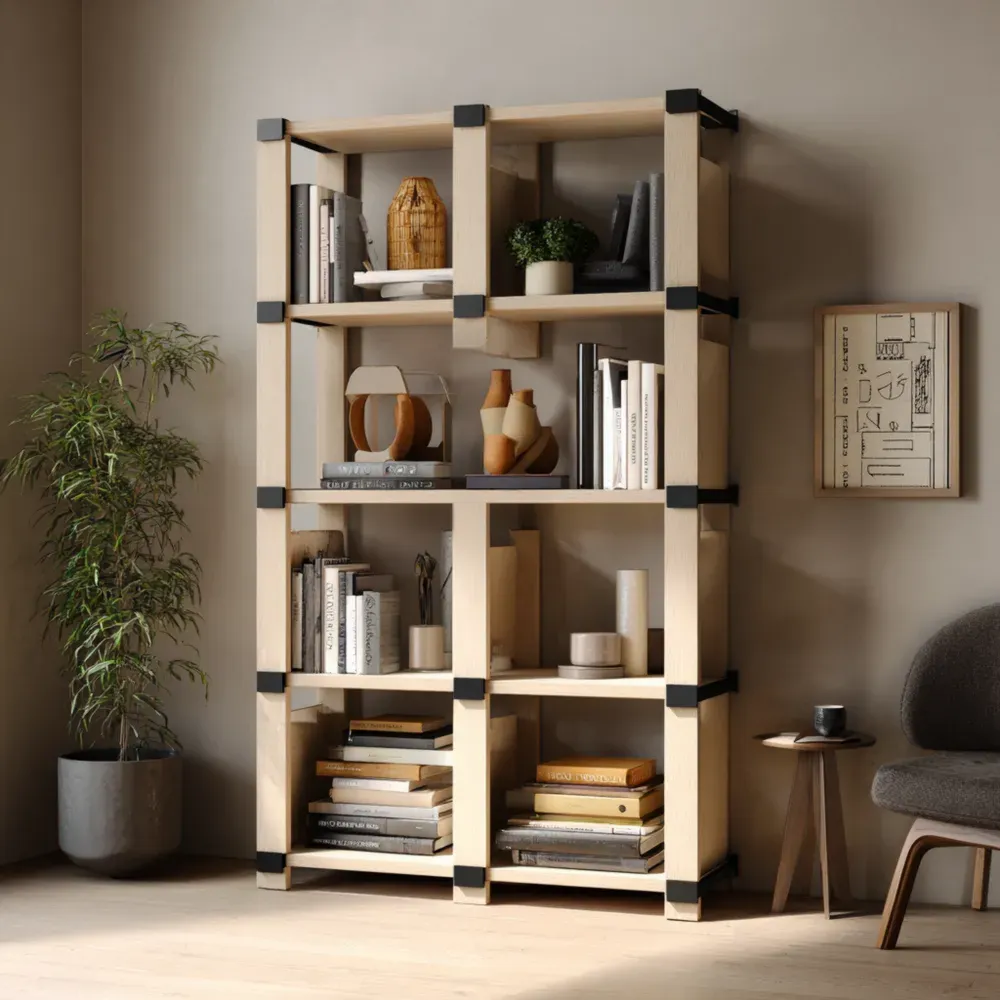 Estantería de Madera 90x180x30 cm - Roble Claro y Negro - Estilo Moderno