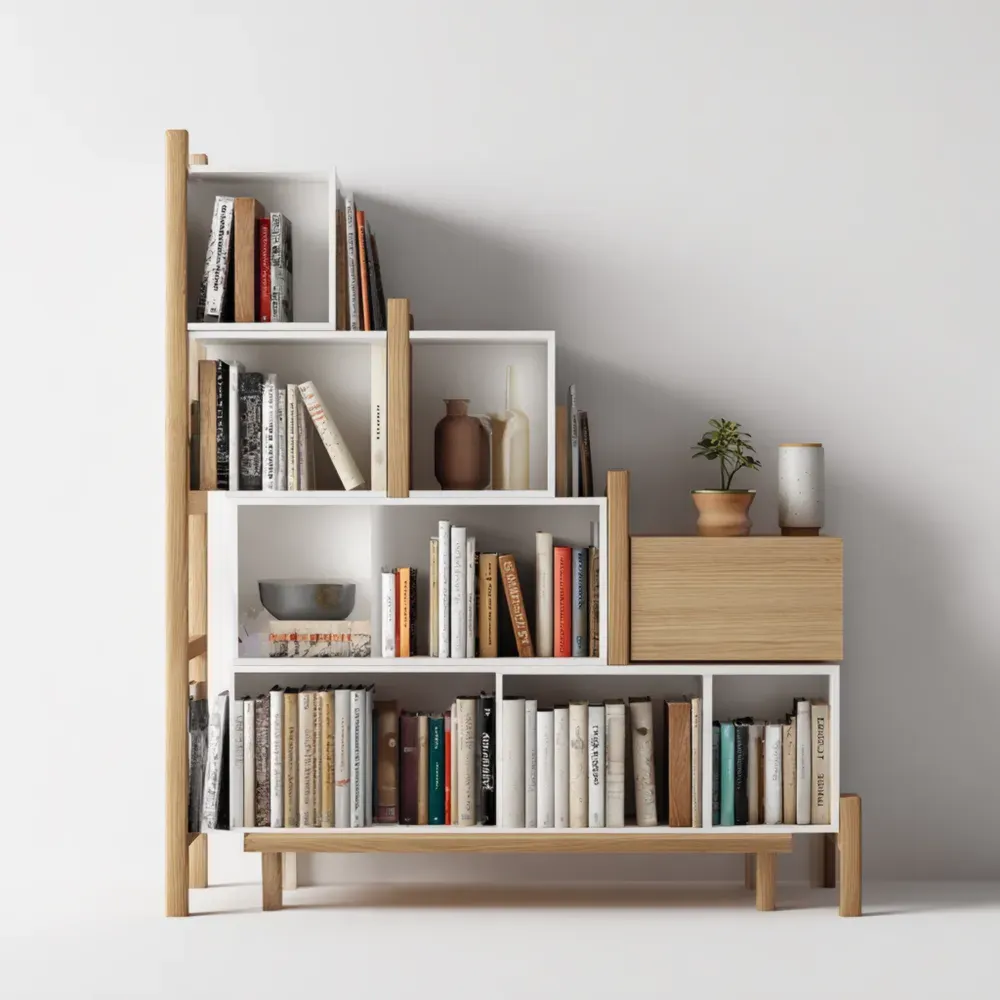 Estantería de madera y metal 150x120x30 cm - Blanco/Natural - Diseño moderno