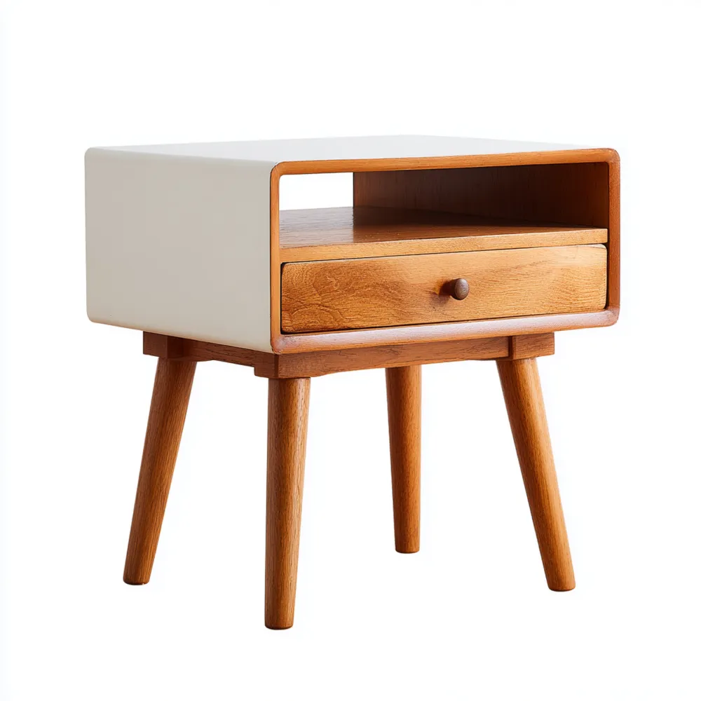 Mesita de Noche de Madera y MDF 50x40x60 cm - Blanco y Madera - Diseño Nórdico