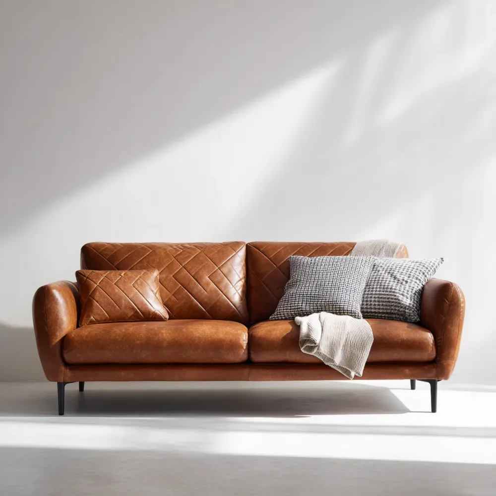 Sofá de Piel 210x85x80 cm – Marrón – Diseño Moderno