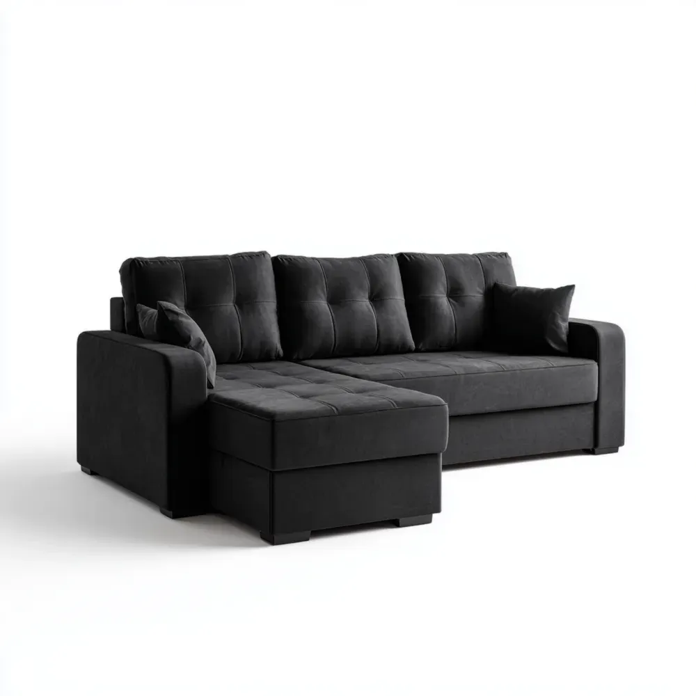 Sofá de Esquina Tapizado 200x150x90 cm – Negro – Diseño Moderno