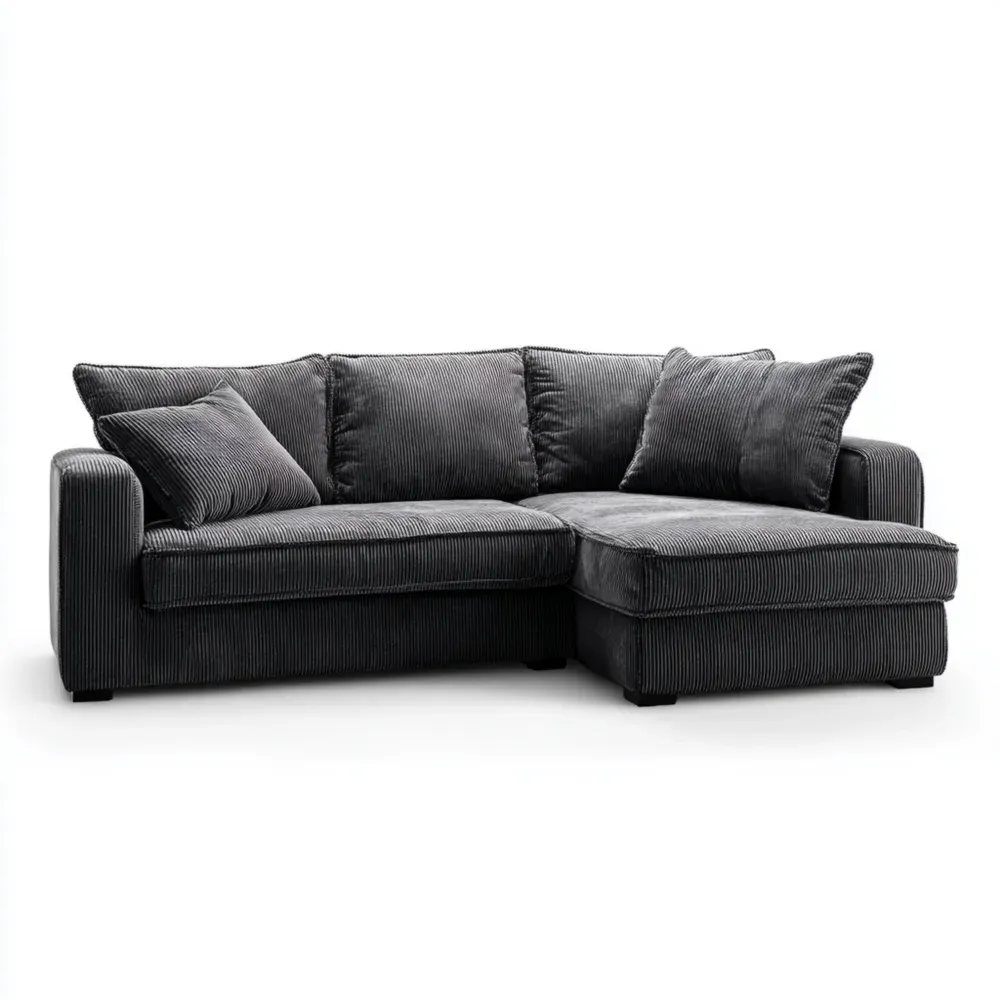 Sofá seccional de tela acanalada 230x150x85 cm - Gris Oscuro - Diseño Contemporáneo