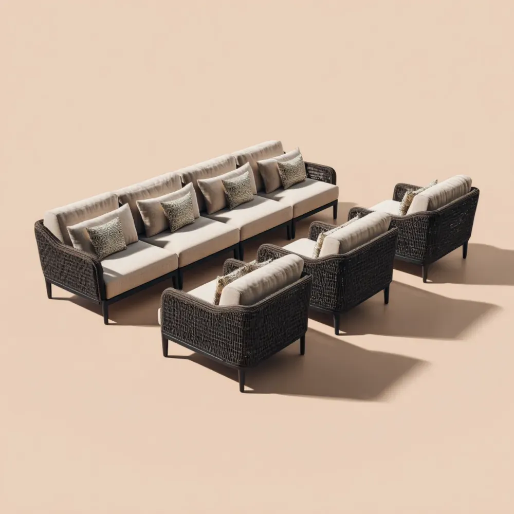 Conjunto de Sofás de Jardín Ratán Sintético 200x75x80 cm Cojines Beige Diseño Moderno