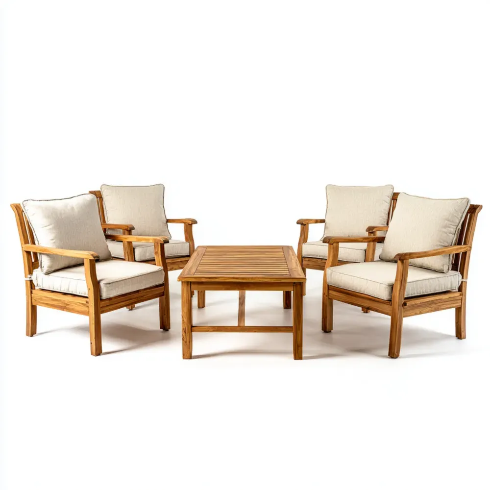 Conjunto de Sofás de Jardín Madera de Teca 70x80x75 cm y Mesa 100x50x40 cm - Beige - Diseño Clásico