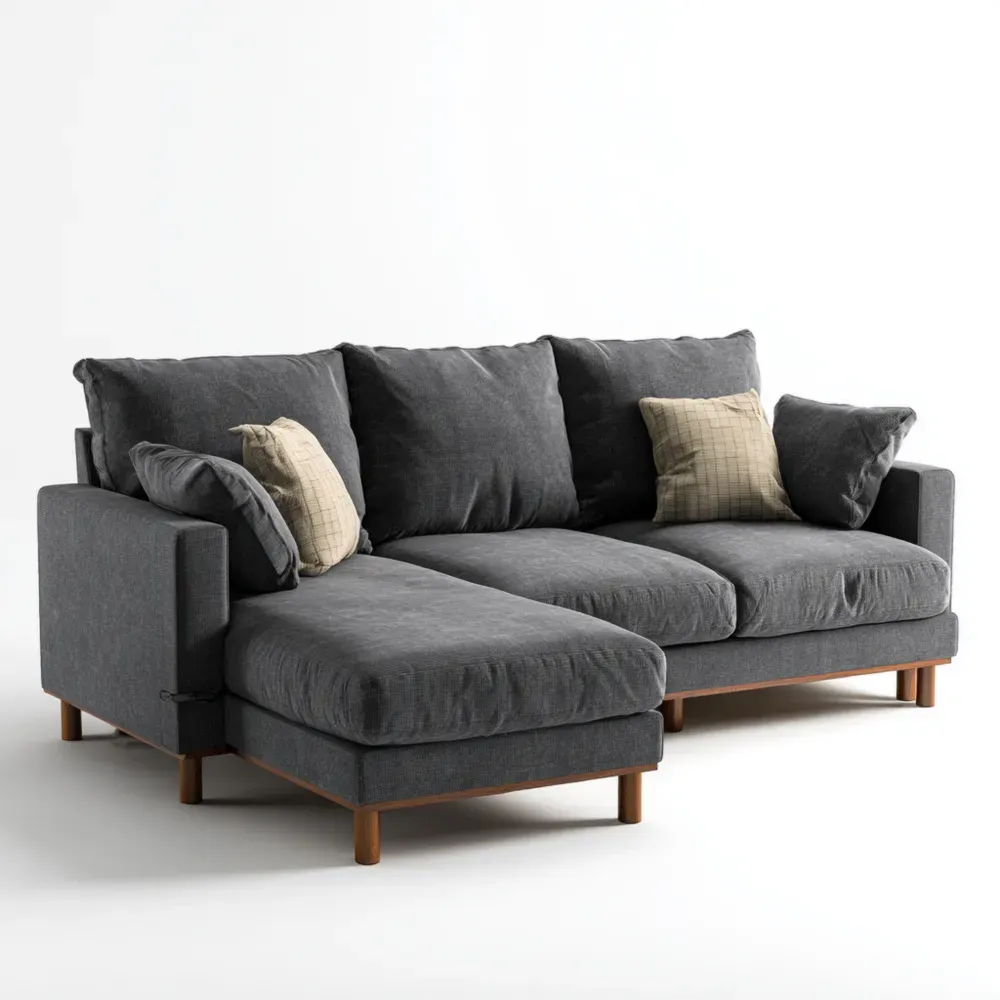 Sofá Seccional de Tela 250x150x85 cm - Gris Oscuro - Diseño Moderno