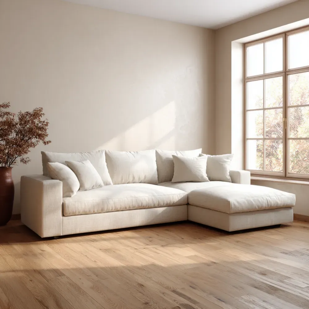 Sofá seccional tapizado en tela 300x95x85 cm – Beige – Diseño contemporáneo