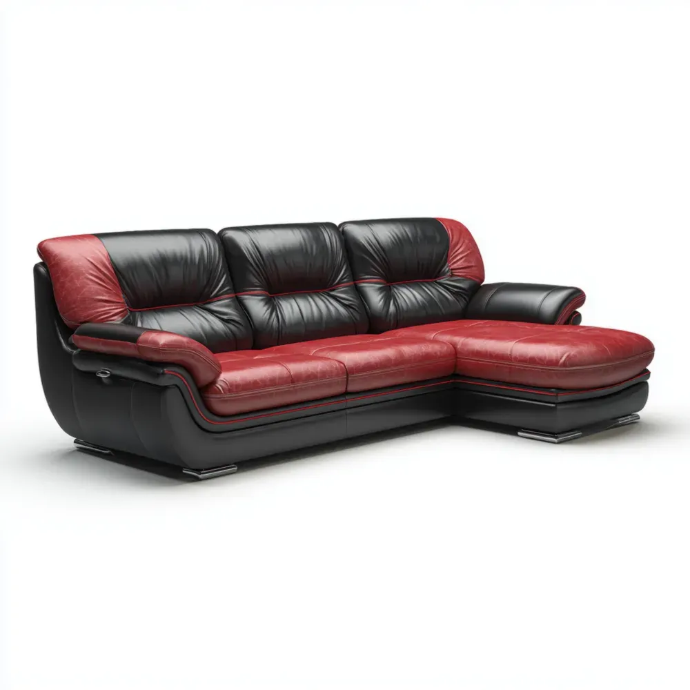 Sofá seccional de cuero 300x100x80 cm – Negro/Rojo – Diseño moderno