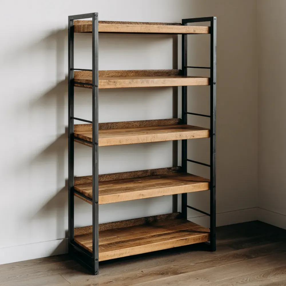 Estantería Industrial de Madera y Metal 80x35x150 cm – Marrón/Negro