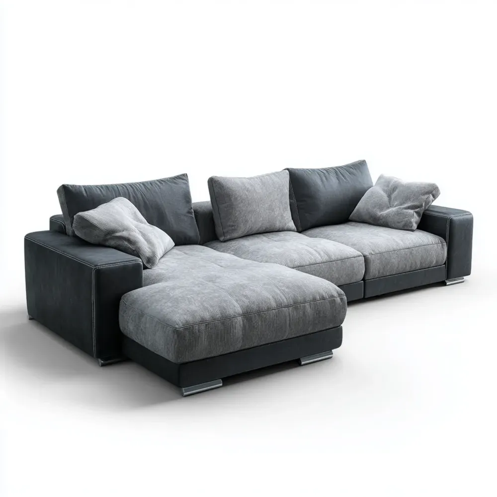 Sofá esquinero tapizado en tela 300x100x90 cm – Gris Oscuro – Diseño moderno