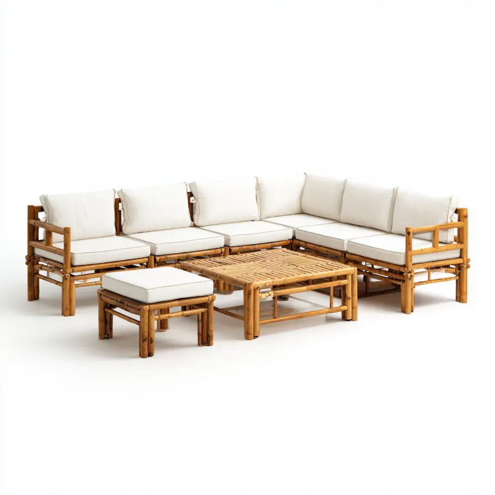 Conjunto de Sofás de Jardín de Bambú 70x70x70 cm Cojines Crema - Diseño para Exterior