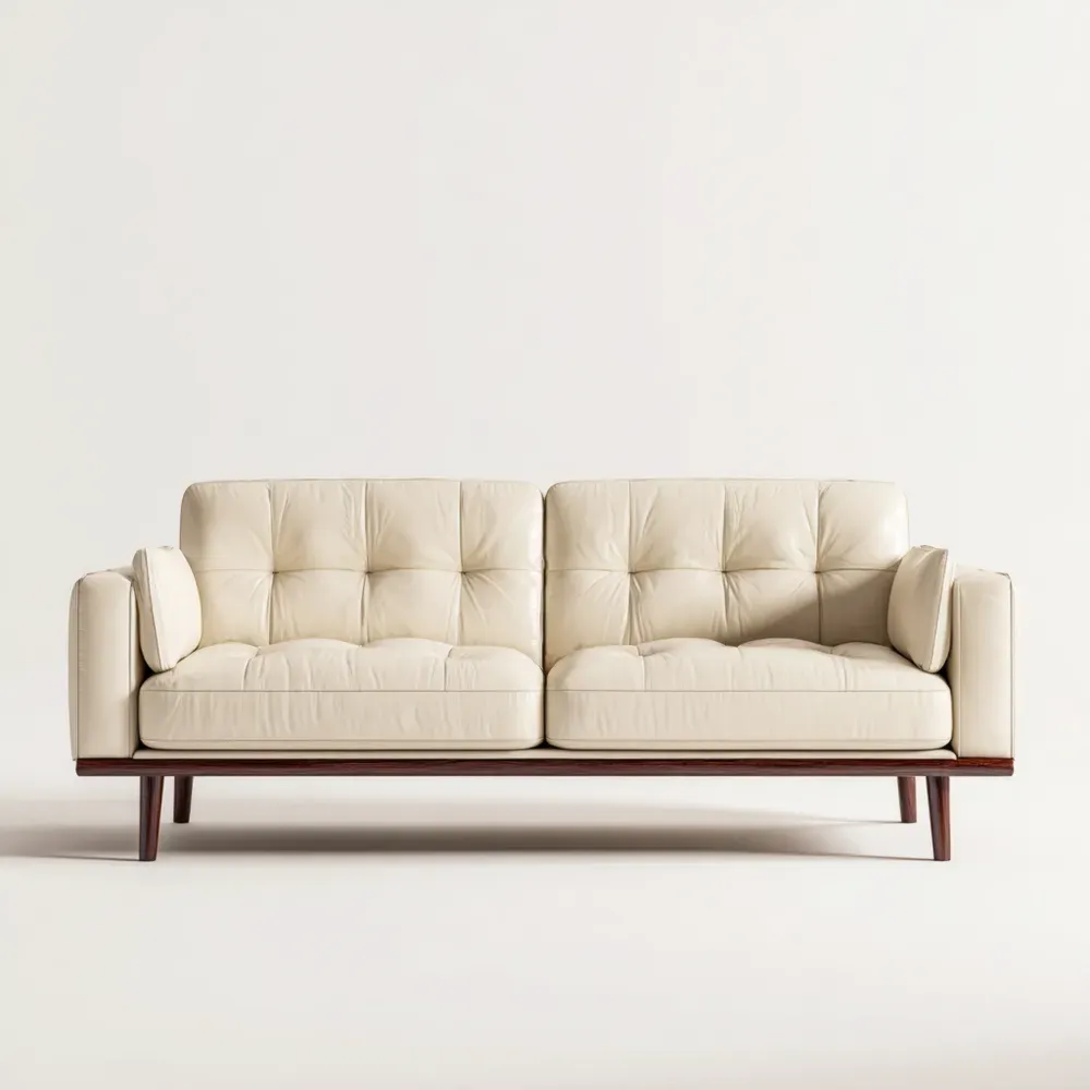 Sofá de piel 160x90x80 cm – Crema – Diseño clásico