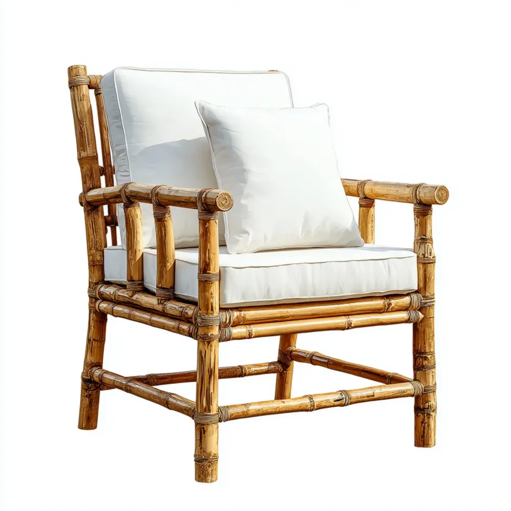 Sillón de jardín Bambú 70x75x80 cm y cojines Blanco - Estilo natural