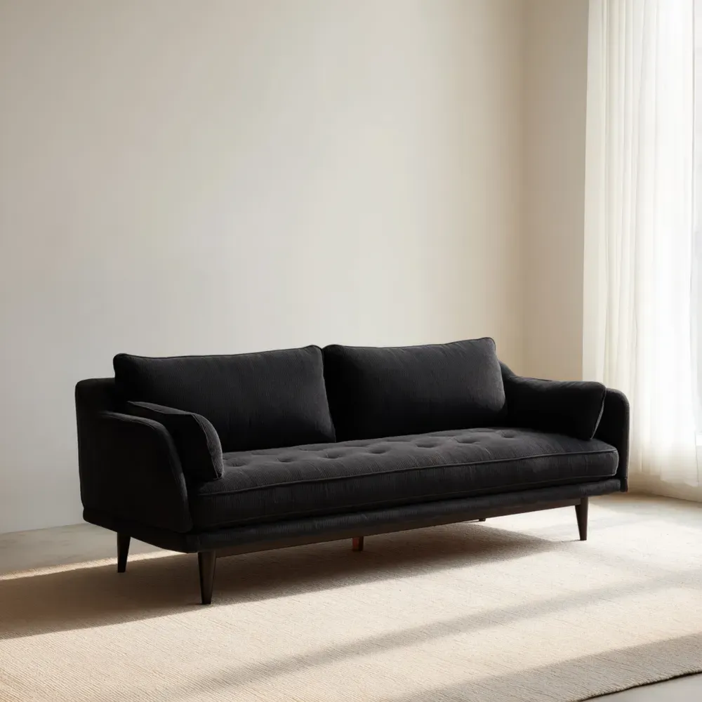 Sofá de Tela 210x85x75 cm - Negro - Diseño Moderno