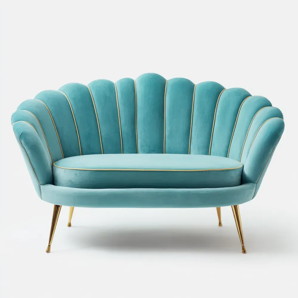 Sofá de terciopelo 150x80x85 cm - Azul Turquesa - Estilo Retro