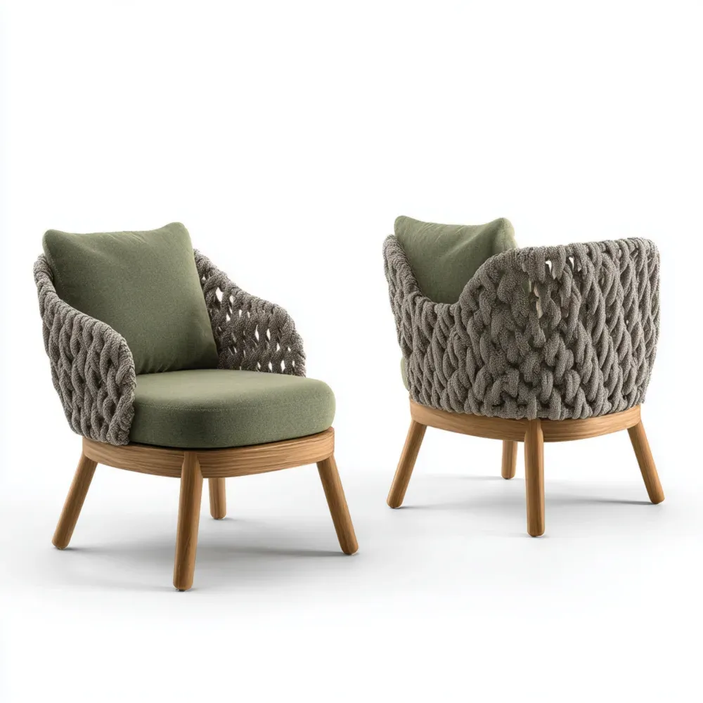 Sillón de patio con estructura de cuerda 70x75x80 cm – Verde/Beige – Diseño moderno