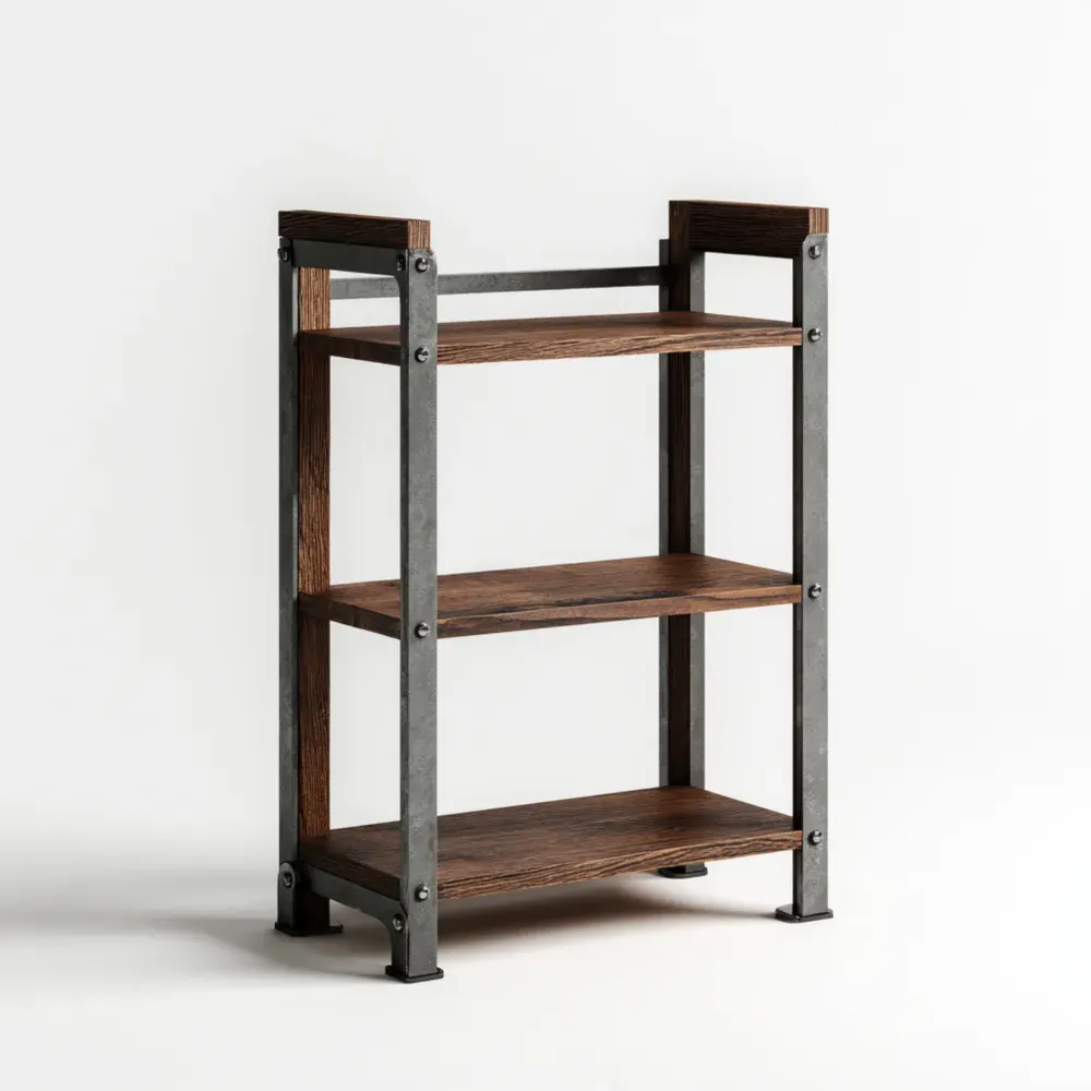 Estantería de 3 niveles Madera y Metal 85x45x30 cm – Marrón y Gris