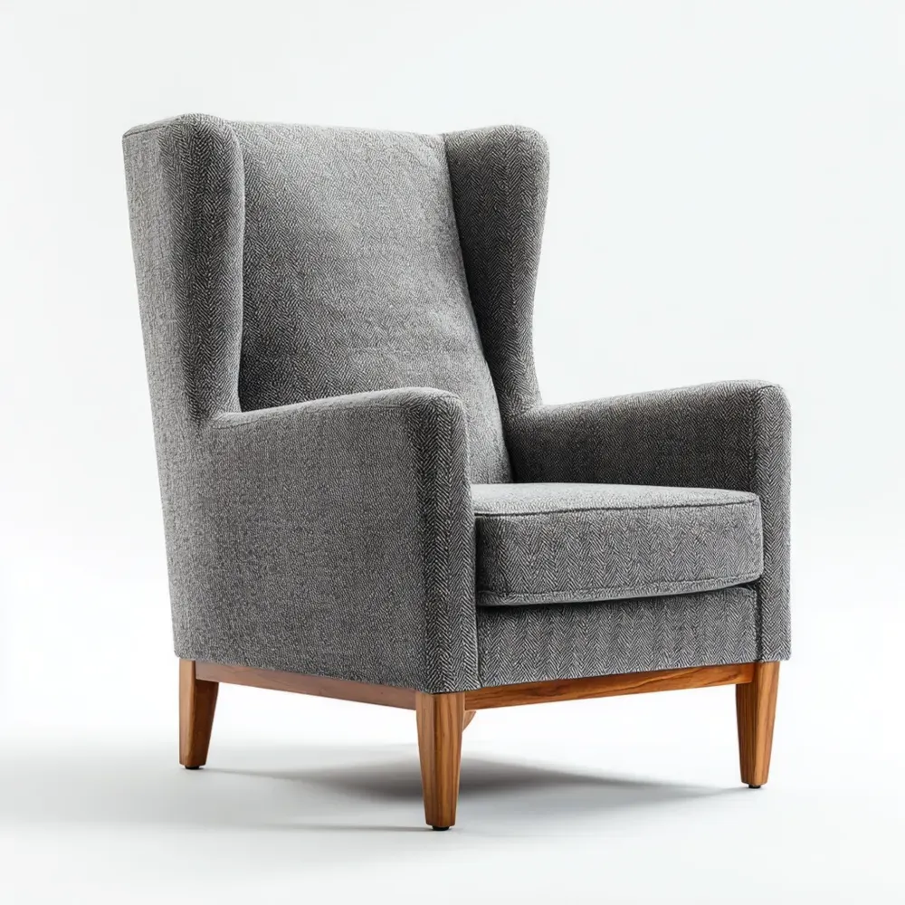 Sillón alto tapizado en tela 90x85x100 cm - Gris - Diseño clásico