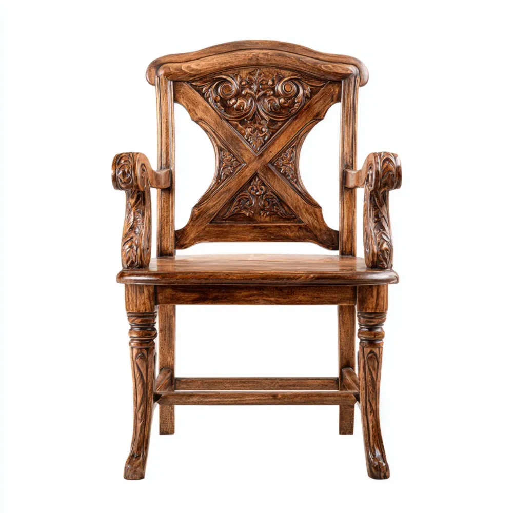 Sillón de Madera Tallada 75x60x100 cm – Marrón – Estilo Vintage