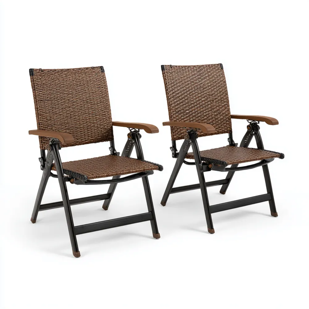 Juego de sillas de jardín plegables 55x60x90 cm de ratán Marrón - Diseño Clásico
