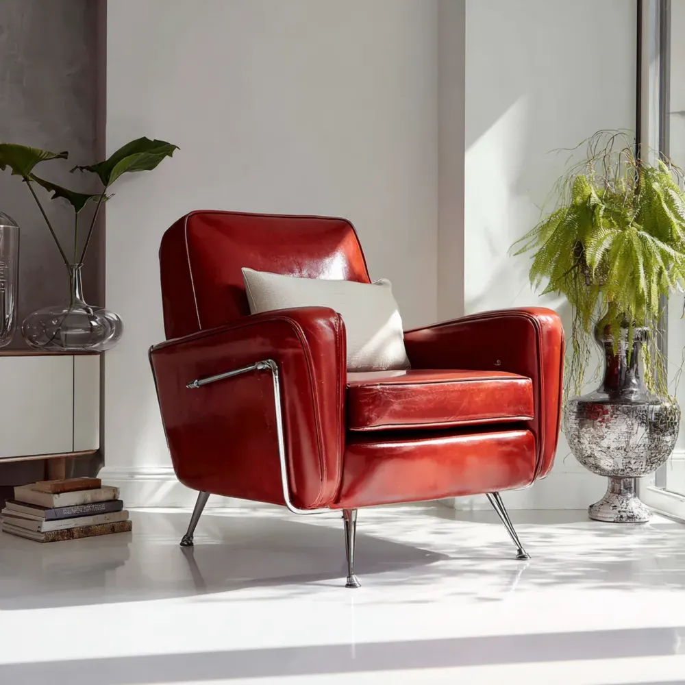 Sillón de cuero 80x75x70 cm - Rojo - Diseño retro