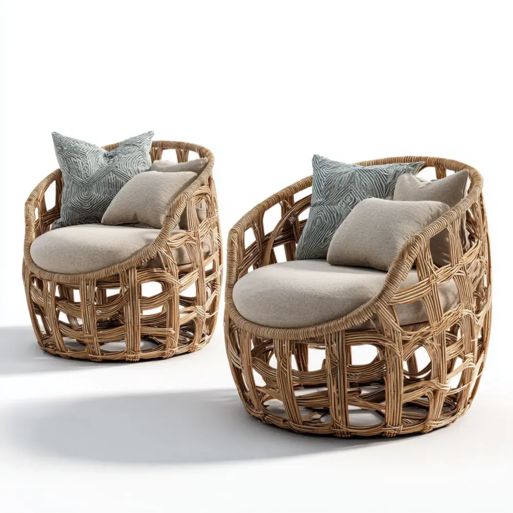 Sillones de Jardín Ratán Sintético 80x75x70 cm - Beige - Diseño Contemporáneo