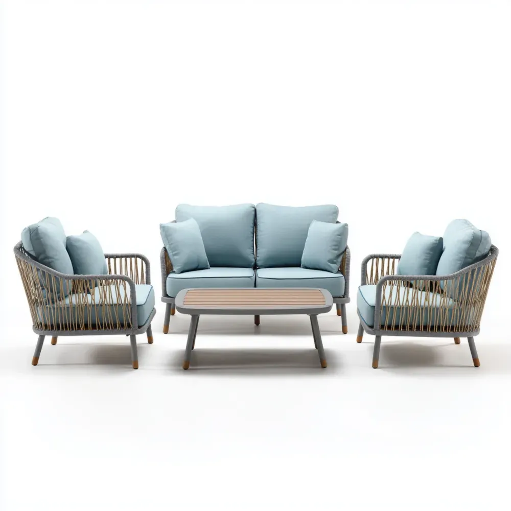 Conjunto de Sofás de Jardín 200x85x75 cm Sofá y Sillones con Cojines – Azul Grisáceo – Diseño Moderno