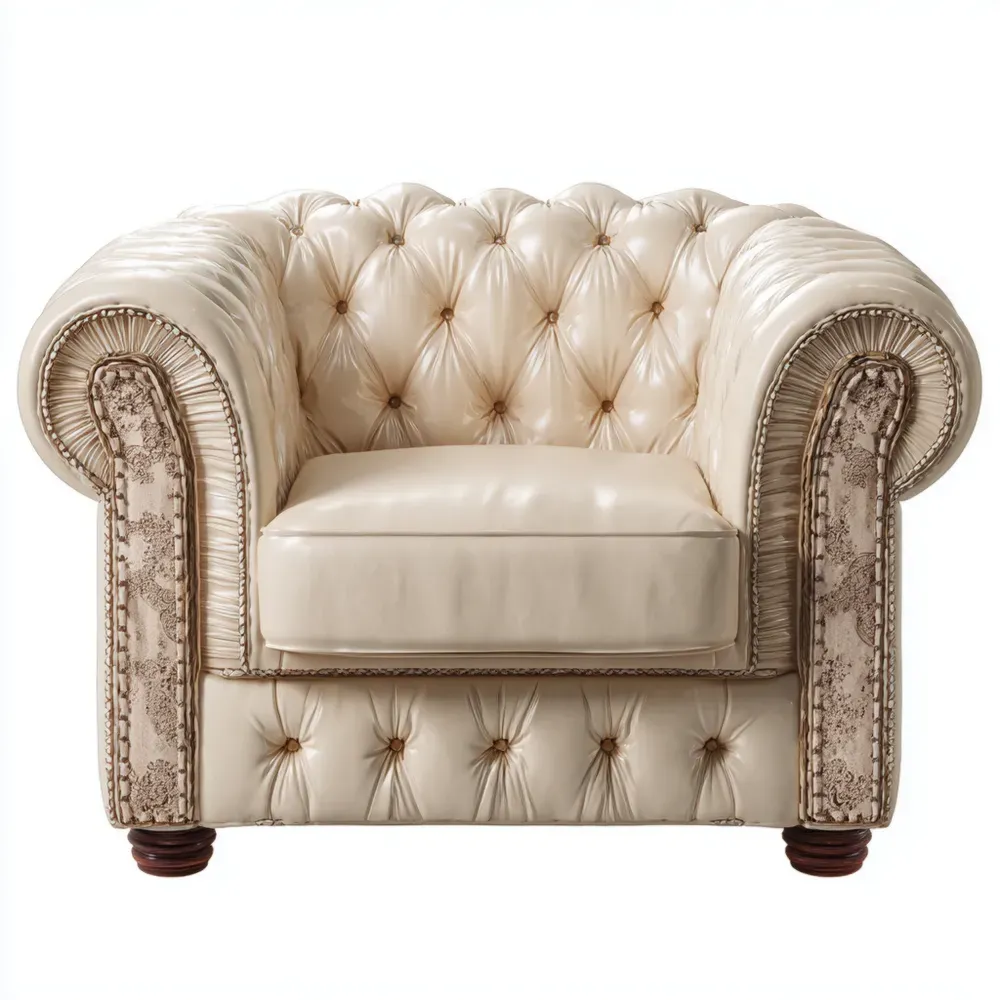 Sillón tapizado en cuero sintético 95x85x75 cm - Beige - Estilo Chesterfield