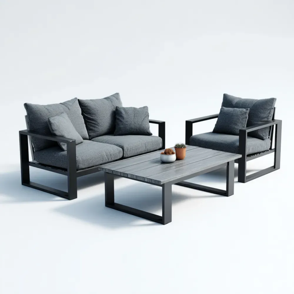 Conjunto de Sofá de Jardín - Aluminio y Textil 160x75x70 cm - Gris Oscuro - Diseño Moderno