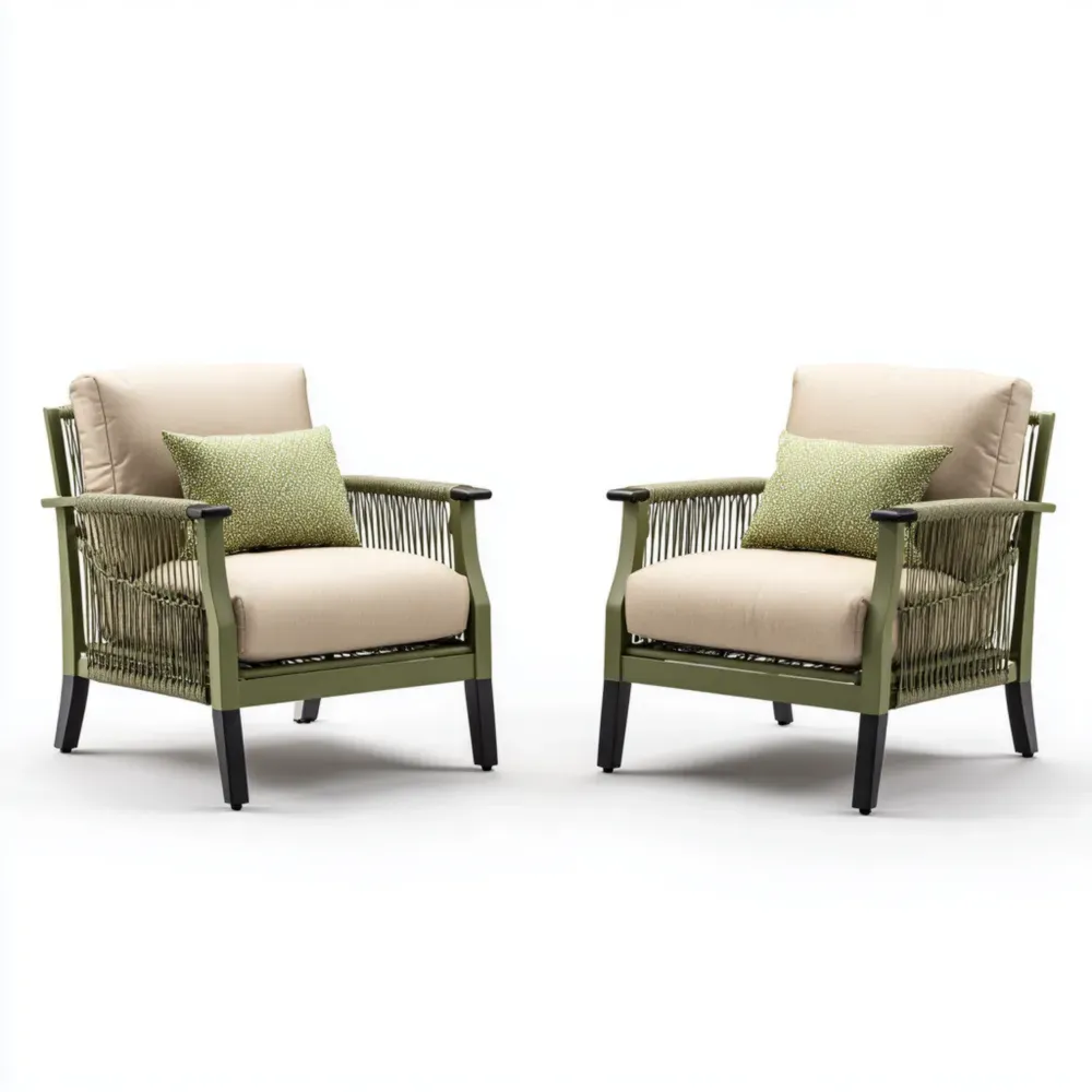 Sillones de Patio Metal/Poliéster 80x75x85 cm – Verde/Beige – Diseño Moderno