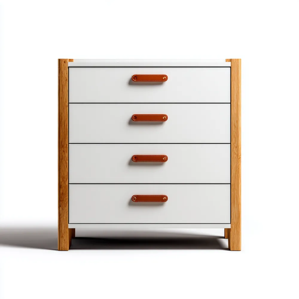 Cajonera de Madera y Metal 80x40x90 cm - Blanco/Natural - Estilo Moderno