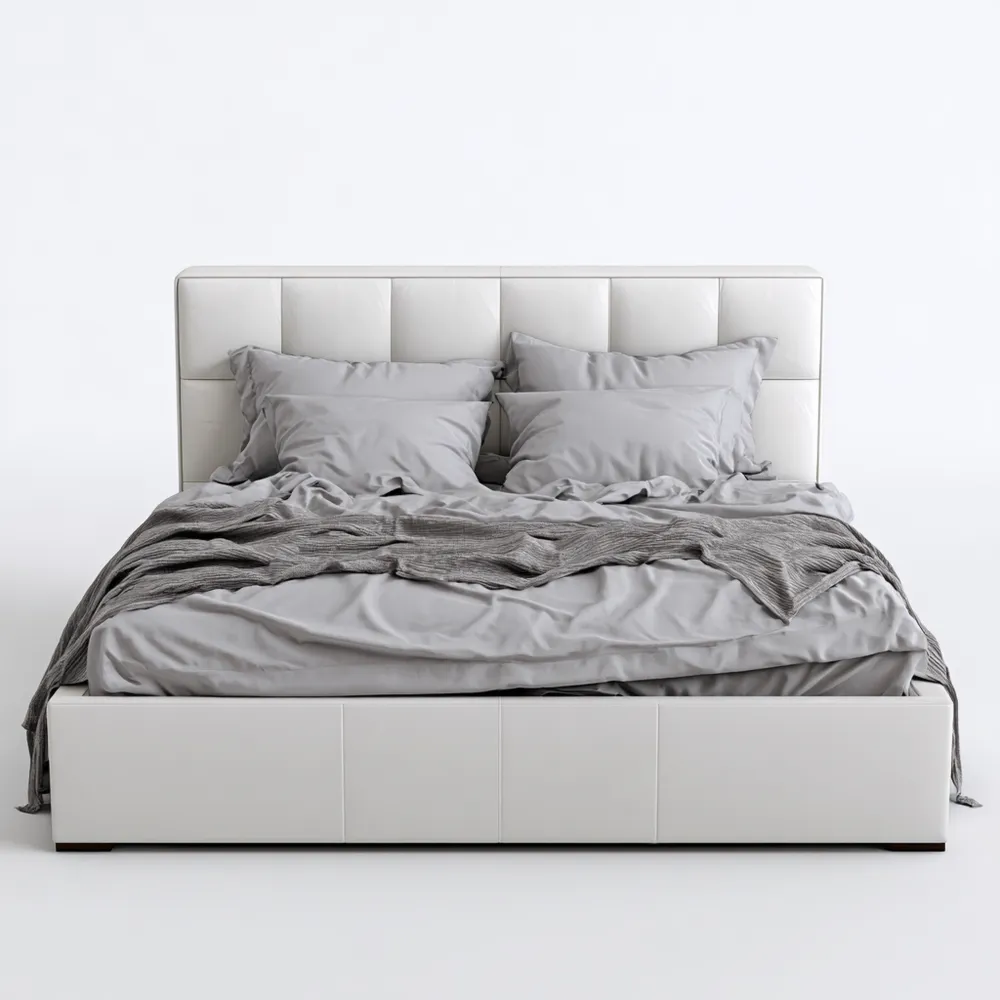 Cama Doble Tapizada en Tela 200x160x100 cm – Blanco – Diseño Moderno