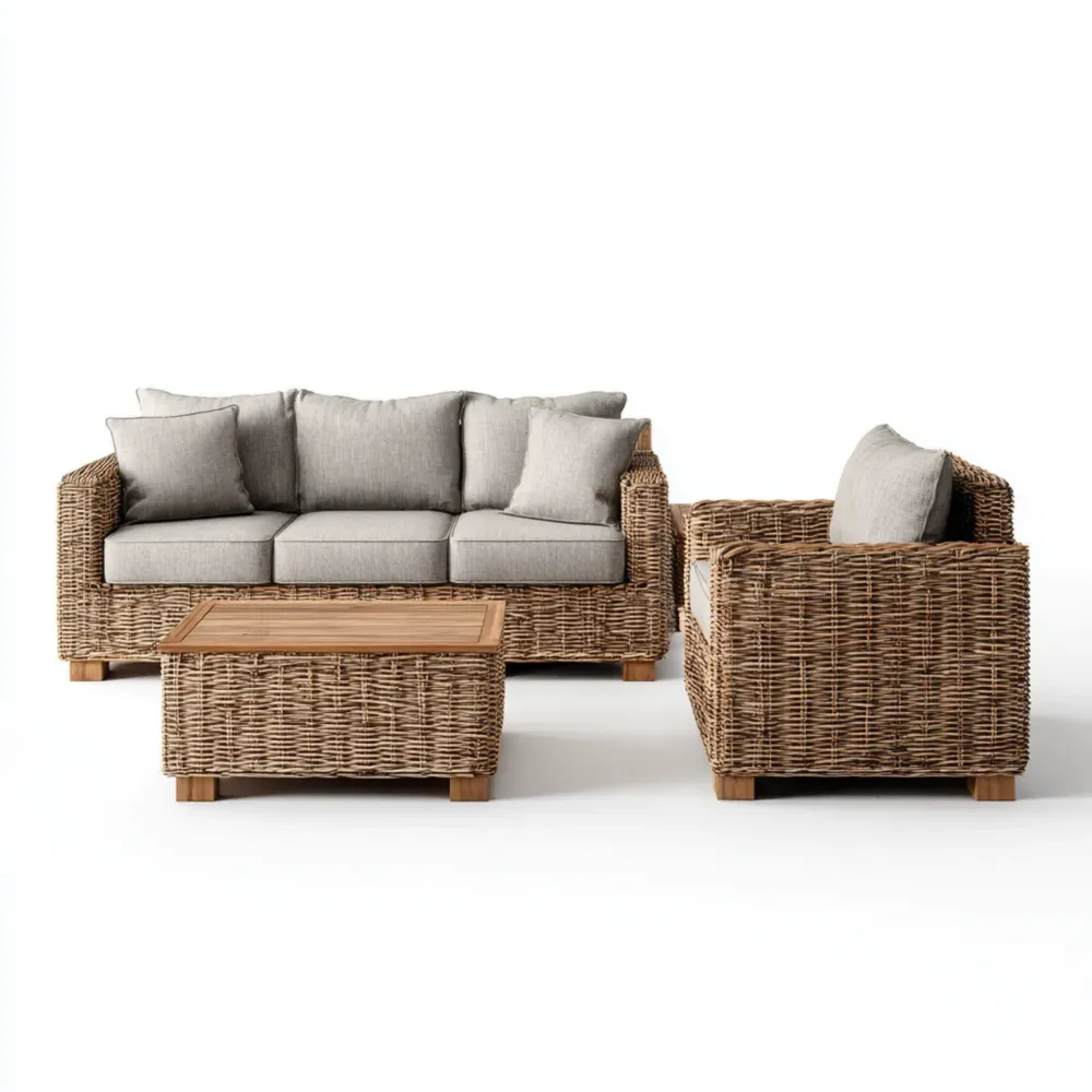 Conjunto de Sofá de Jardín Ratán Sintético 200x85x75 cm - Beige/Gris - Diseño Contemporáneo