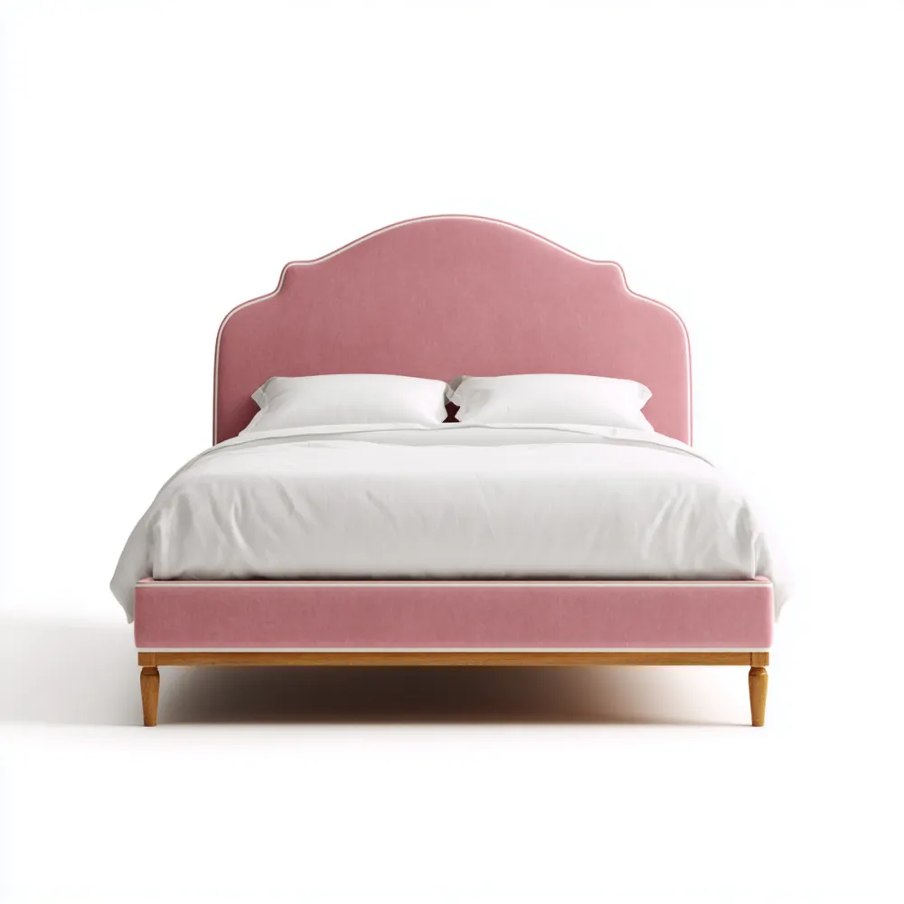 Cama Doble Tapizada en Tela 200x160x130 cm - Rosa - Diseño Clásico