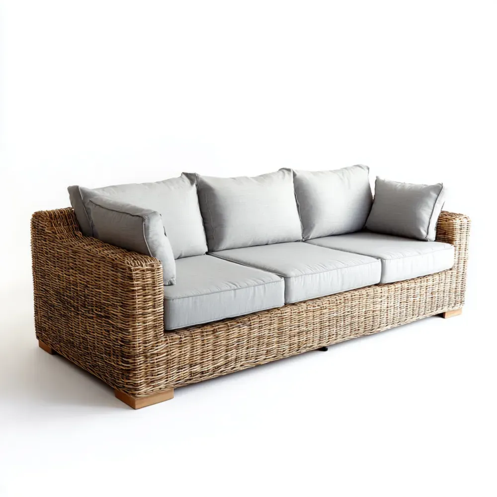 Sofá de Jardín Ratán 210x85x75 cm - Beige/Gris Claro - Diseño Contemporáneo