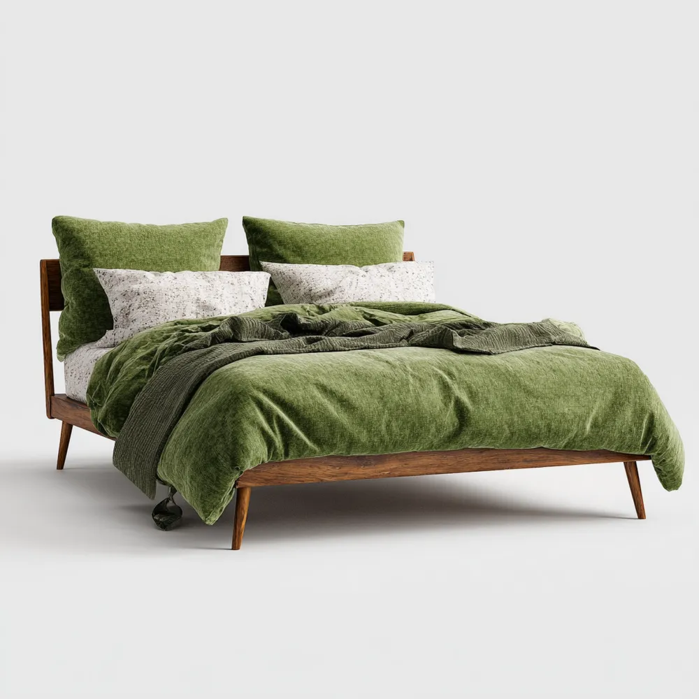 Cama Doble de Madera 200x160x100 cm Tapizado Verde Moderno