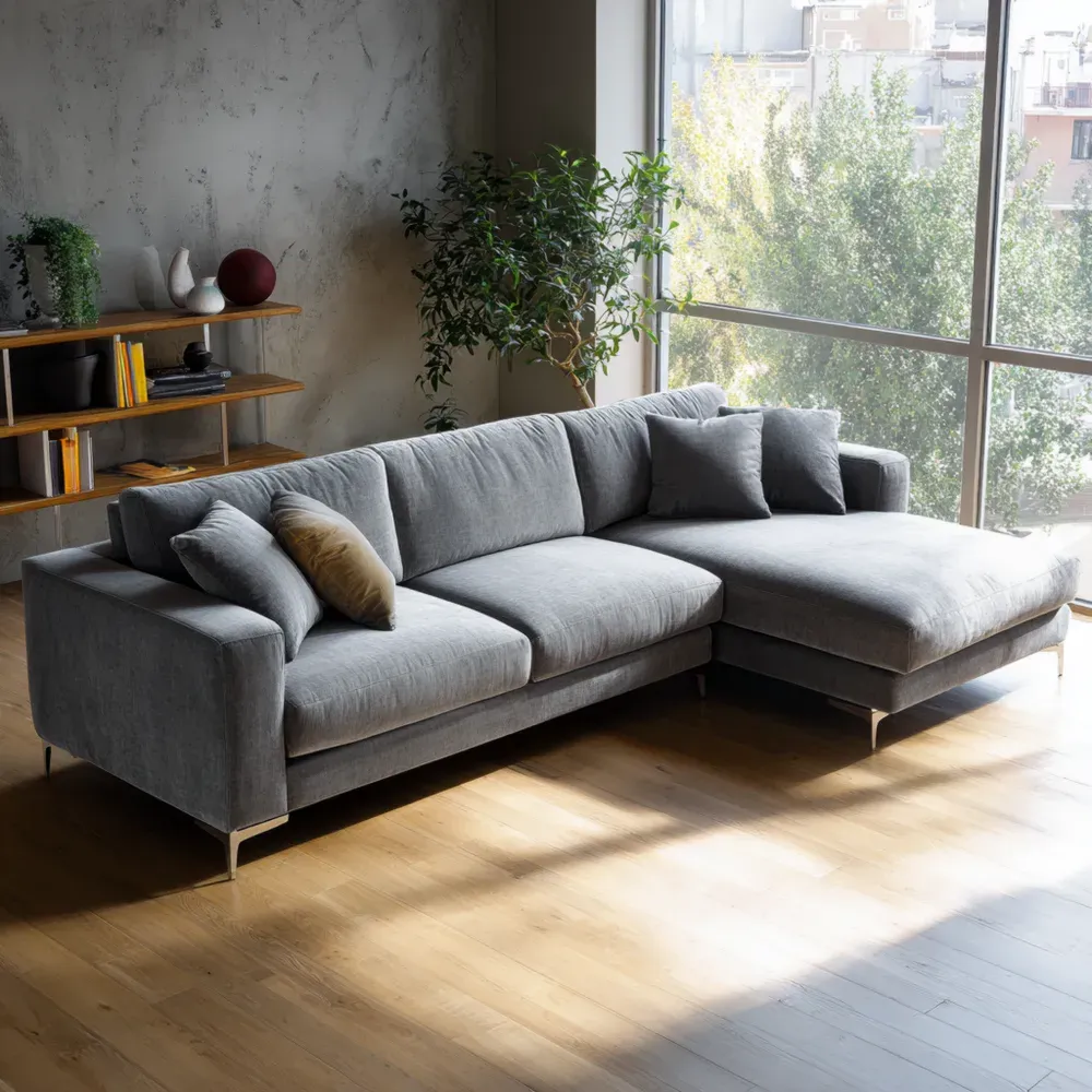 Sofá Seccional Tela 280x150x85 cm – Gris Claro – Diseño Contemporáneo