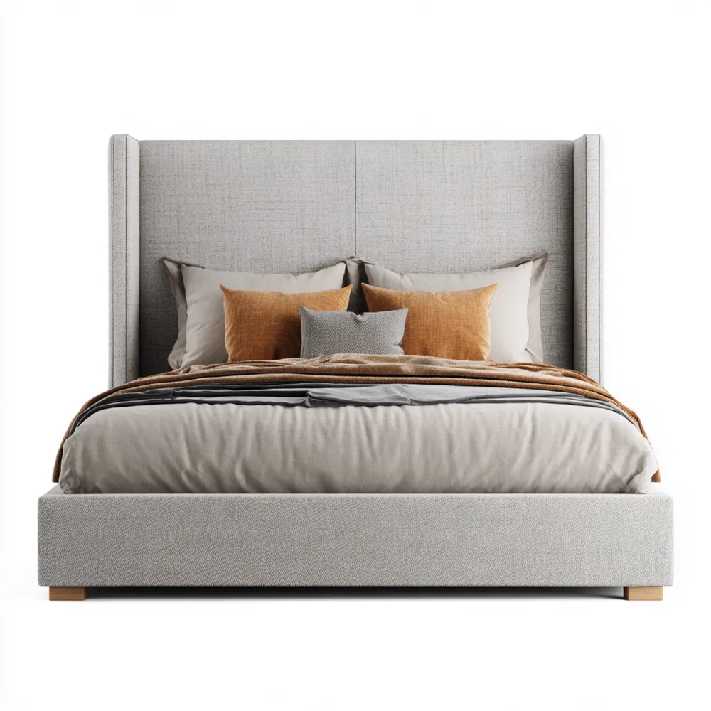 Cama Doble Tapizada 200x150x110 cm - Gris Claro - Diseño Moderno