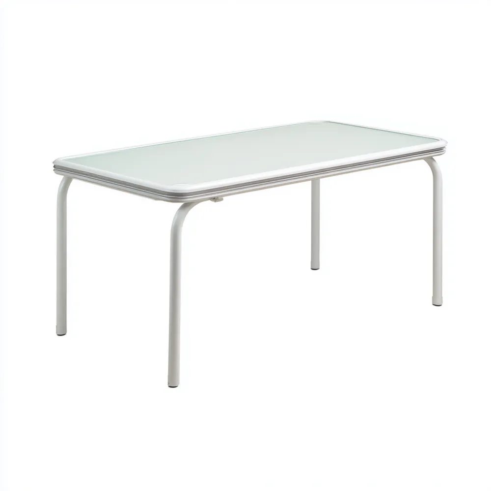 Mesa de jardín rectangular de metal y vidrio 120x60x75 cm - Blanco