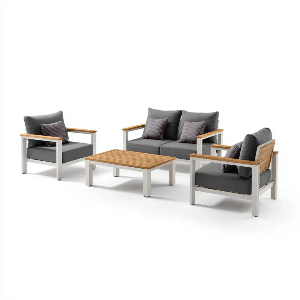 Conjunto de Sofás de Jardín Aluminio/Madera 160x80x75 cm - Gris - Diseño Moderno