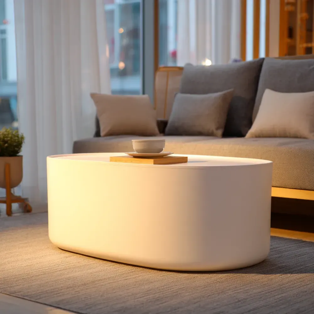 Mesa de centro ovalada 100x50x40 cm - Blanco - Diseño moderno