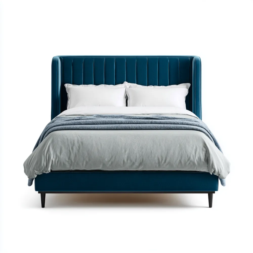 Cama Doble Tapizada de Terciopelo 200x160x120 cm - Azul Oscuro - Diseño Moderno