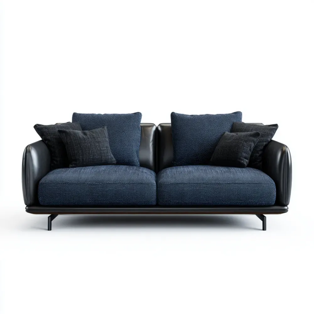 Sofá de dos plazas 180x85x90 cm Cuero y Tela - Azul Oscuro/Negro