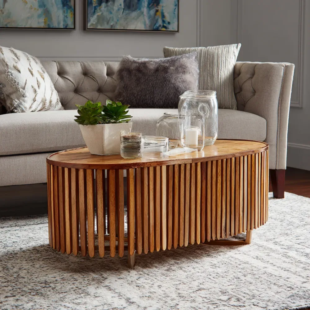 Mesa de café de madera ovalada 100x60x45 cm - Marrón - Estilo moderno