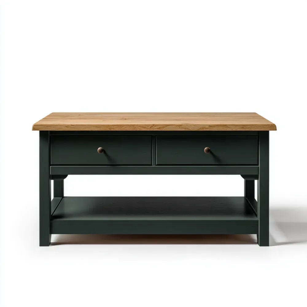 Mesa de café de madera 110x60x45 cm – Verde/Roble – Diseño clásico