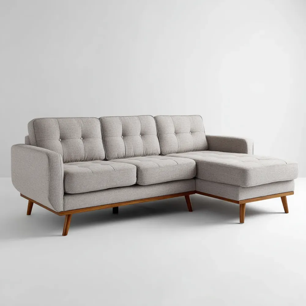 Sofá Esquinero Tapizado de Tela 250x90x85 cm – Gris Claro – Diseño Moderno