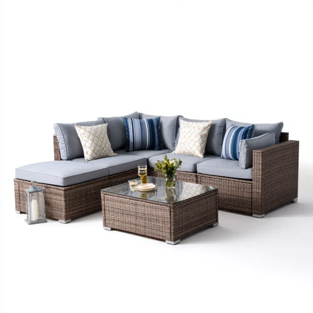 Conjunto de Sofás para Patio 200x170x75 cm Ratán Sintético Gris Claro – Diseño Moderno