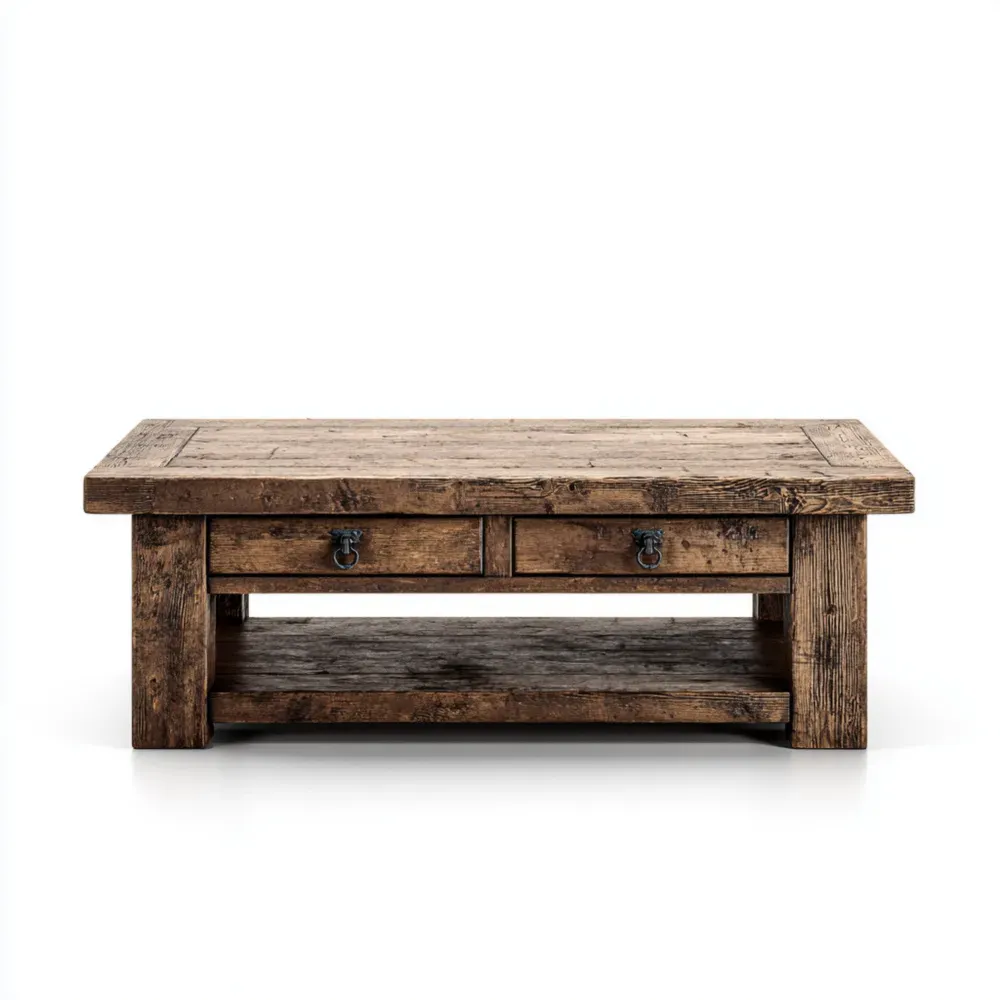 Mesa de centro de madera reciclada 120x70x40 cm con cajones - Marrón - Estilo rústico