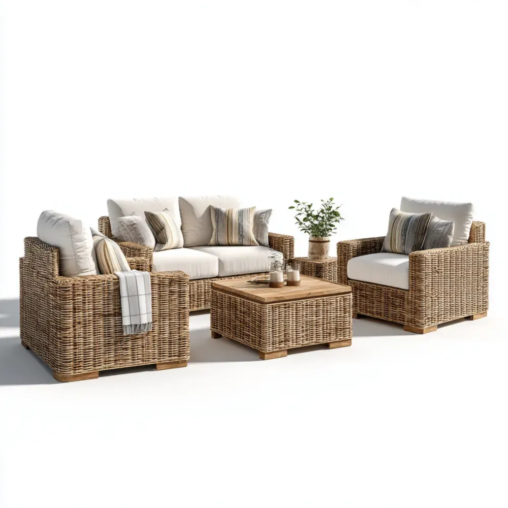 Conjunto de Sofás de Jardín Ratán Sintético 200x75x70 cm - Beige - Diseño Contemporáneo